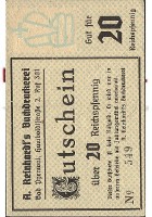 20 Reichspfennig A. Reinhardt, Bad Pyrmont A. Reinhardt's Buchdruckerei Pyrmont Serienschein averssmall.jpg